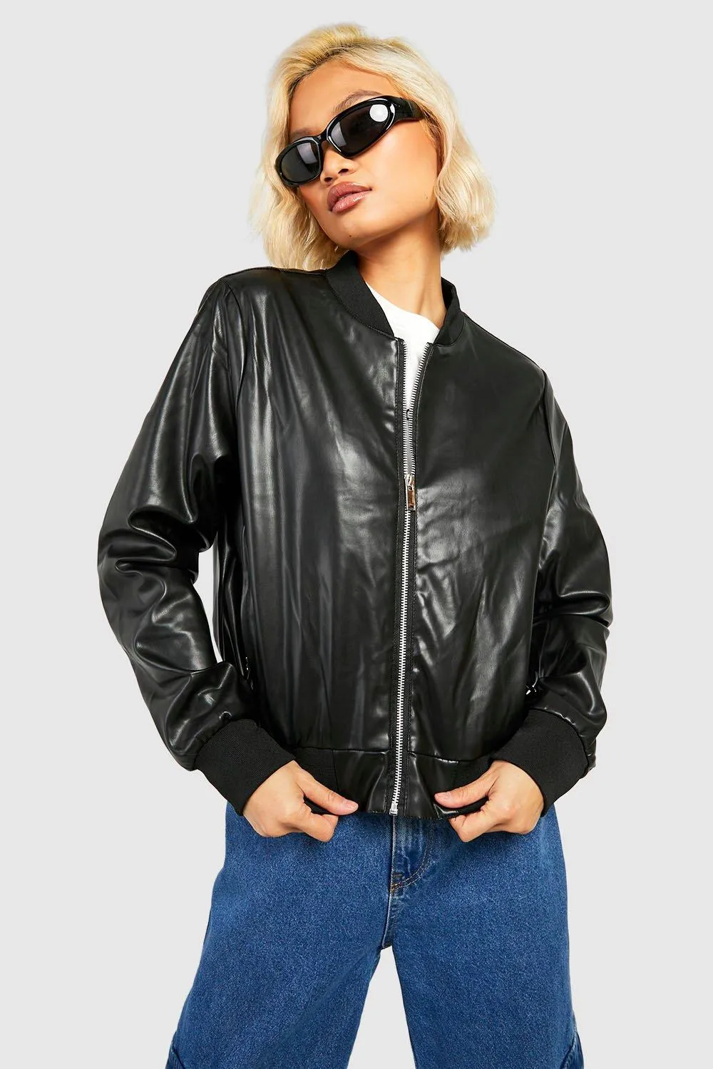 Faux Leather Bomber Jacket