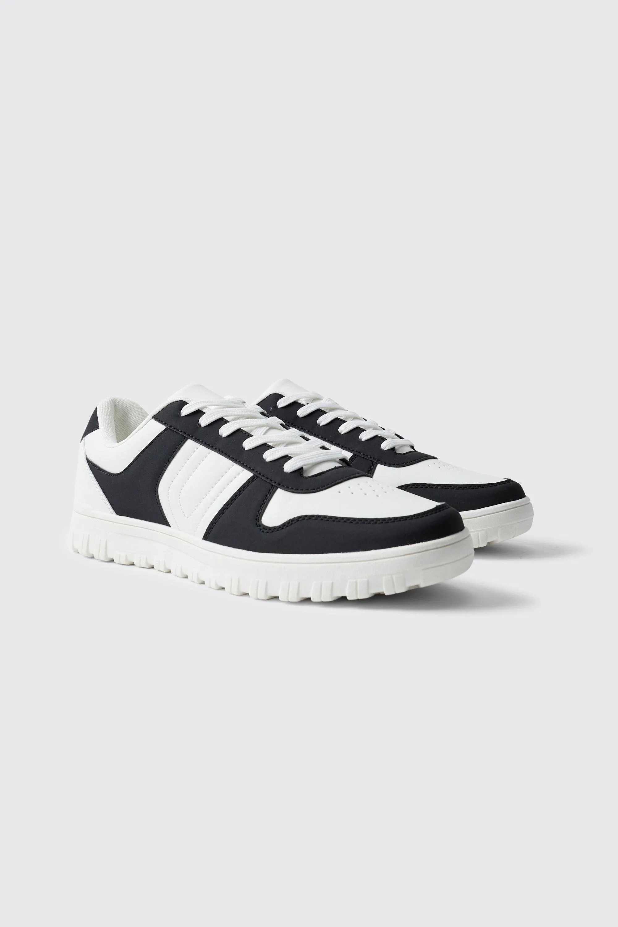 Faux Leather Contrast Panel Detail Sneakers