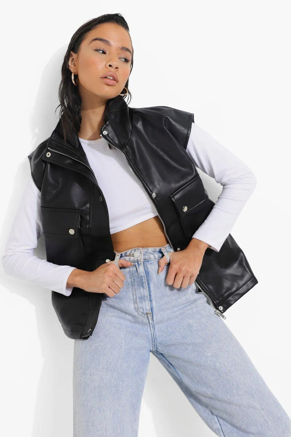 Faux Leather Oversized Vest