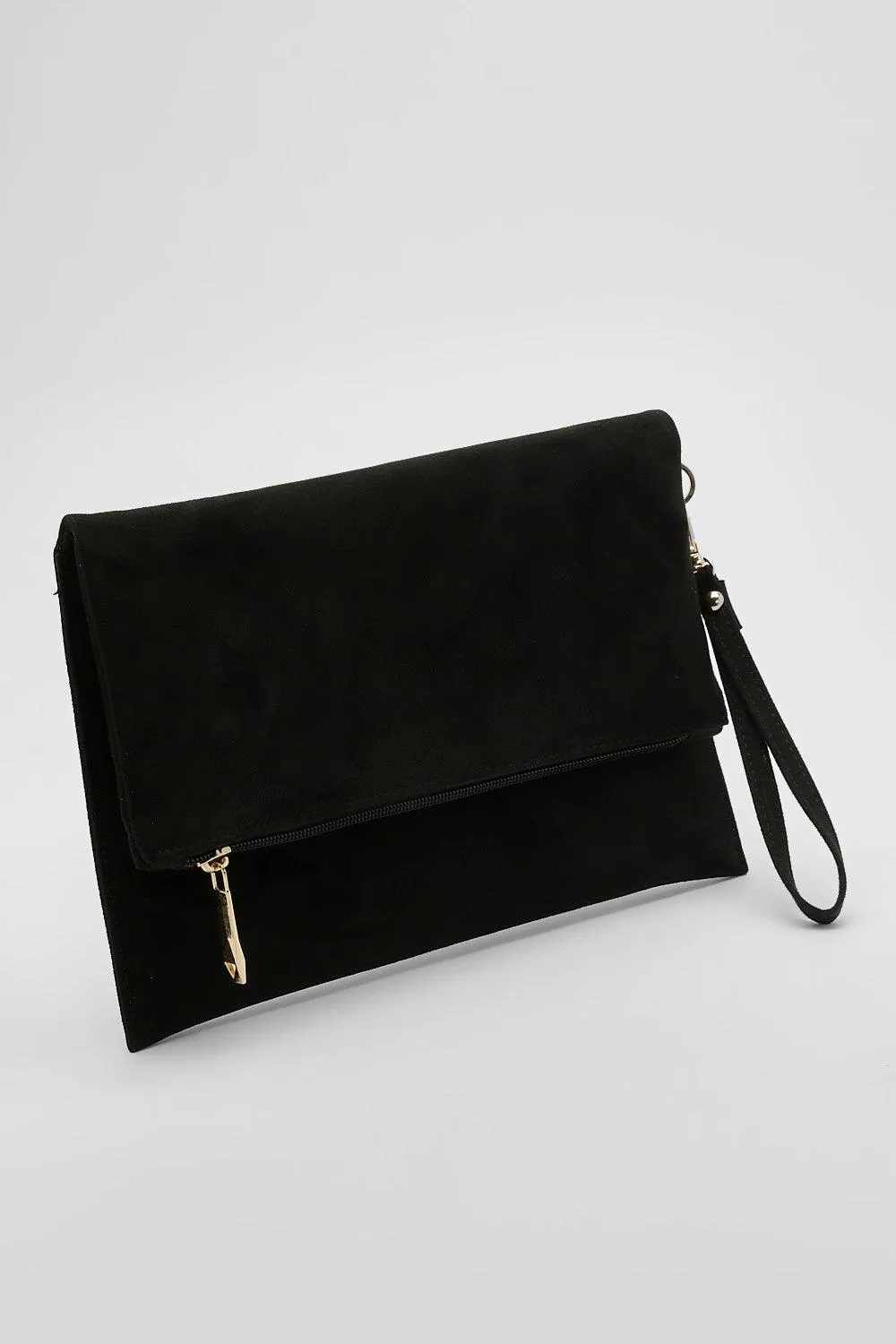 Faux Suede Folded Clutch Bag