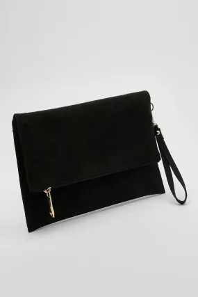 Faux Suede Folded Clutch Bag