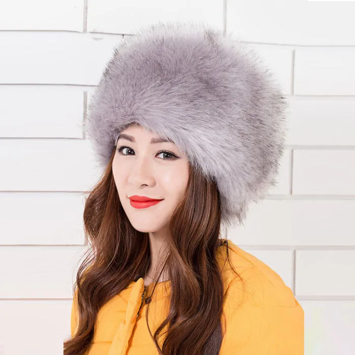 Feida Luxury Women Ladies Faux Fur Russian Pillbox Hat Womens Warm Hat &