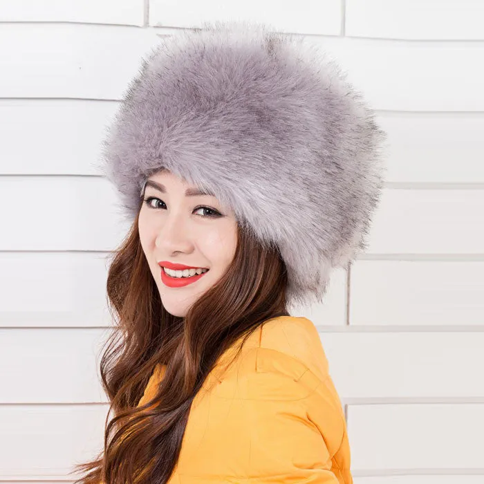 Feida Luxury Women Ladies Faux Fur Russian Pillbox Hat Womens Warm Hat &