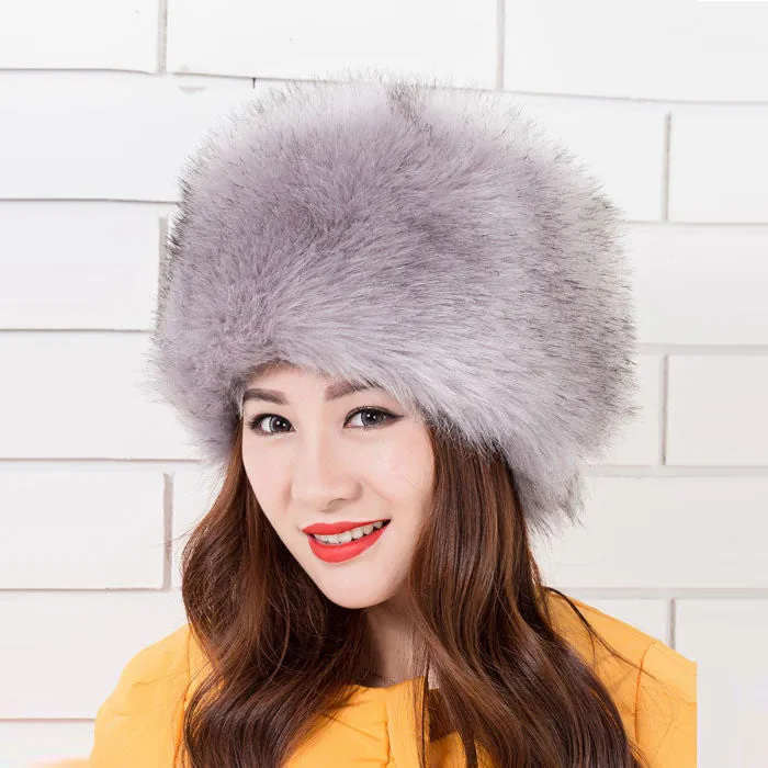 Feida Luxury Women Ladies Faux Fur Russian Pillbox Hat Womens Warm Hat &