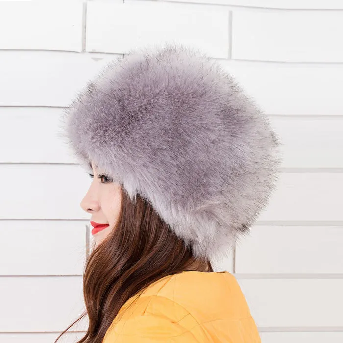 Feida Luxury Women Ladies Faux Fur Russian Pillbox Hat Womens Warm Hat &