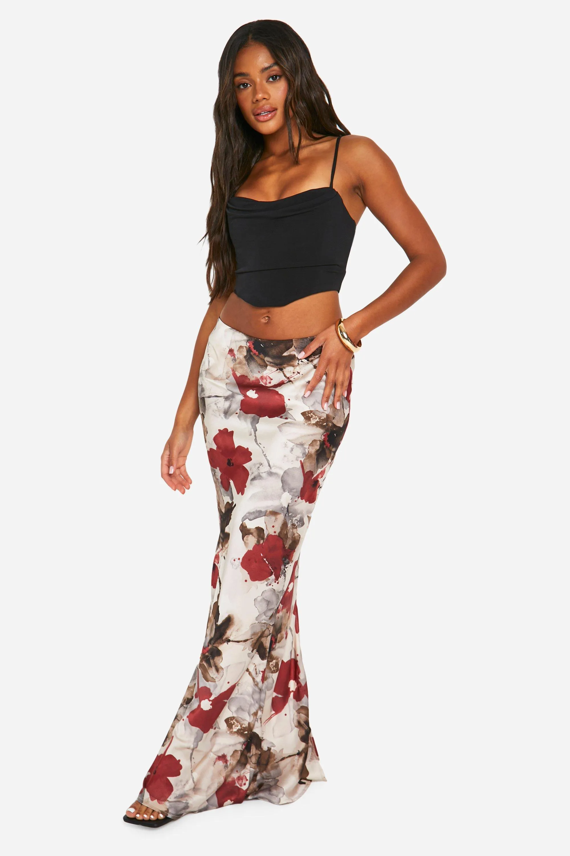 Floral Bias Cut Midi Skirt