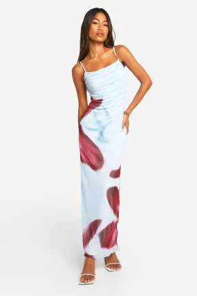 Floral Print Mesh Maxi Slip Dress