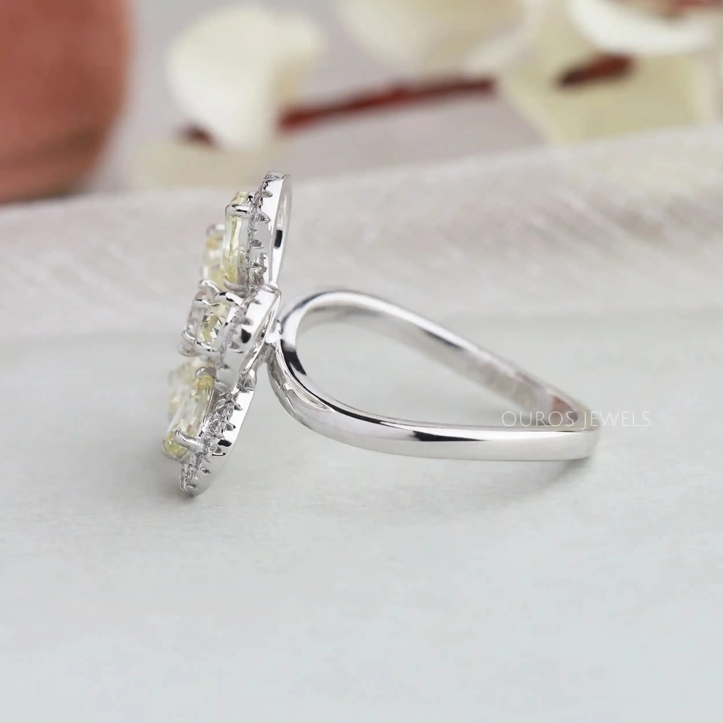 Floral Style Yellow Pear Diamond Ring