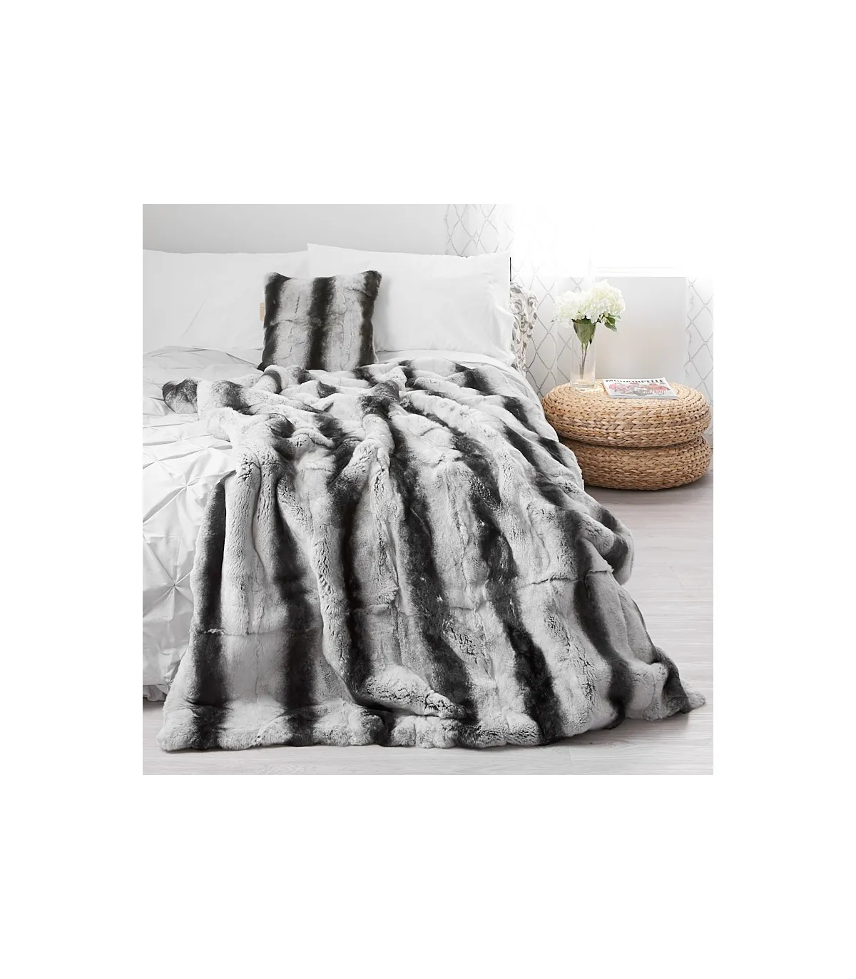 Fluffy Chinchilla Print Real Fur Blanket for Luxurious Home Decor at FurSource.com