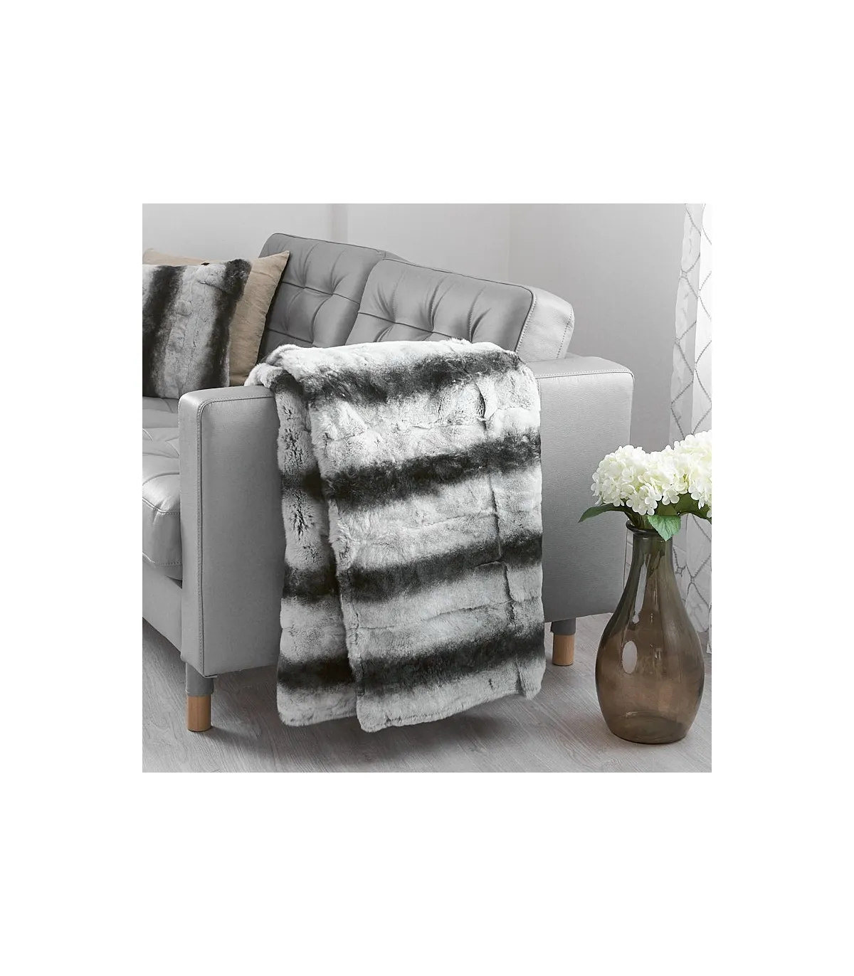 Fluffy Chinchilla Print Real Fur Blanket for Luxurious Home Decor at FurSource.com