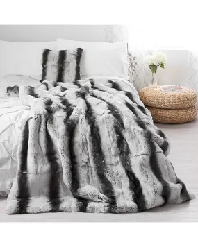 Fluffy Chinchilla Print Real Fur Blanket for Luxurious Home Decor at FurSource.com