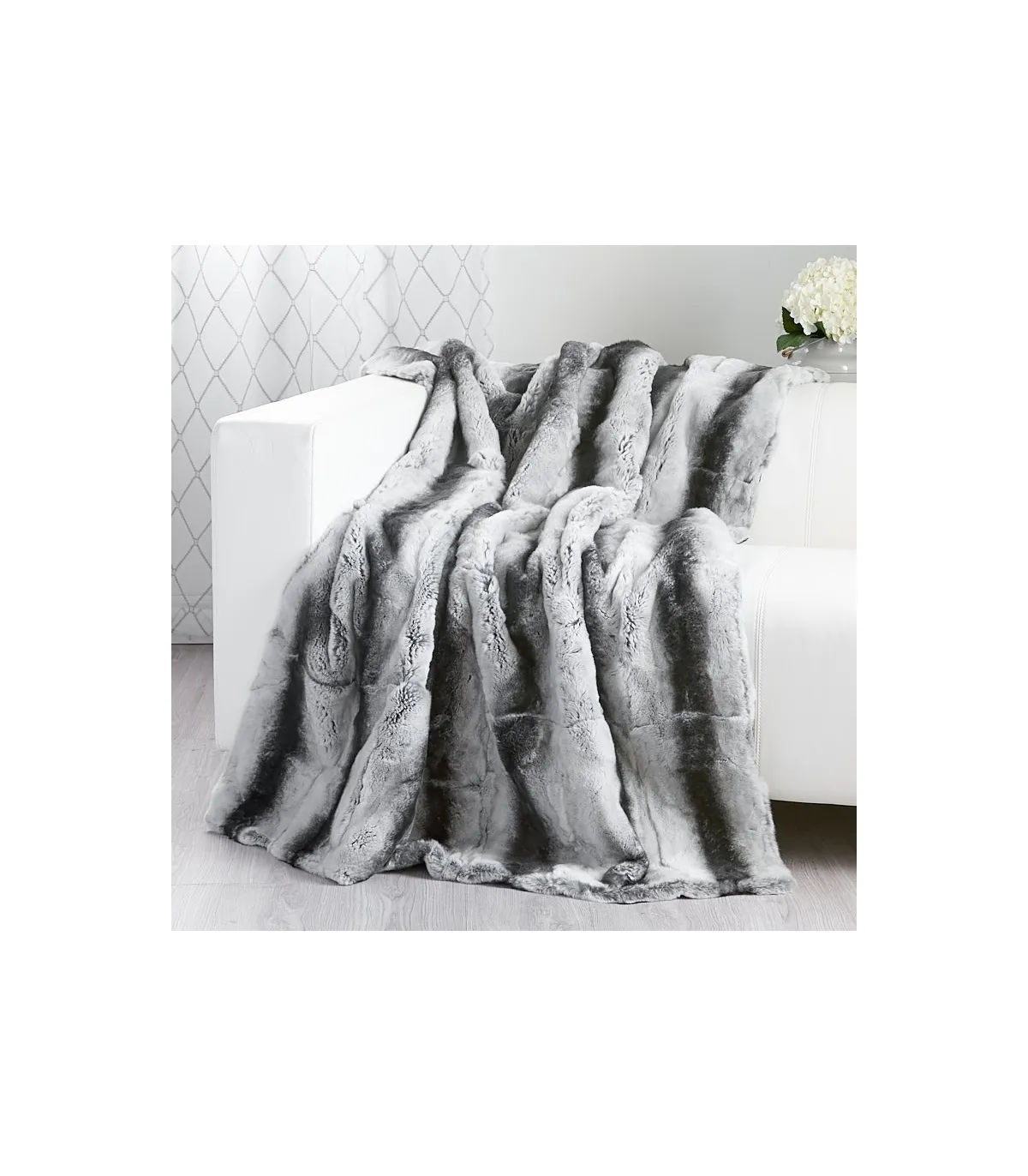 Fluffy Chinchilla Print Real Fur Blanket for Luxurious Home Decor at FurSource.com