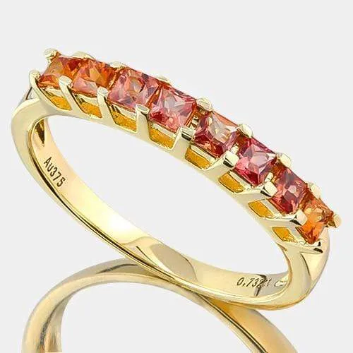 FOXY !  3/4 CARAT (8 PCS) ORANGE SAPPHIRE (VS)  9KT SOLID GOLD BAND RING