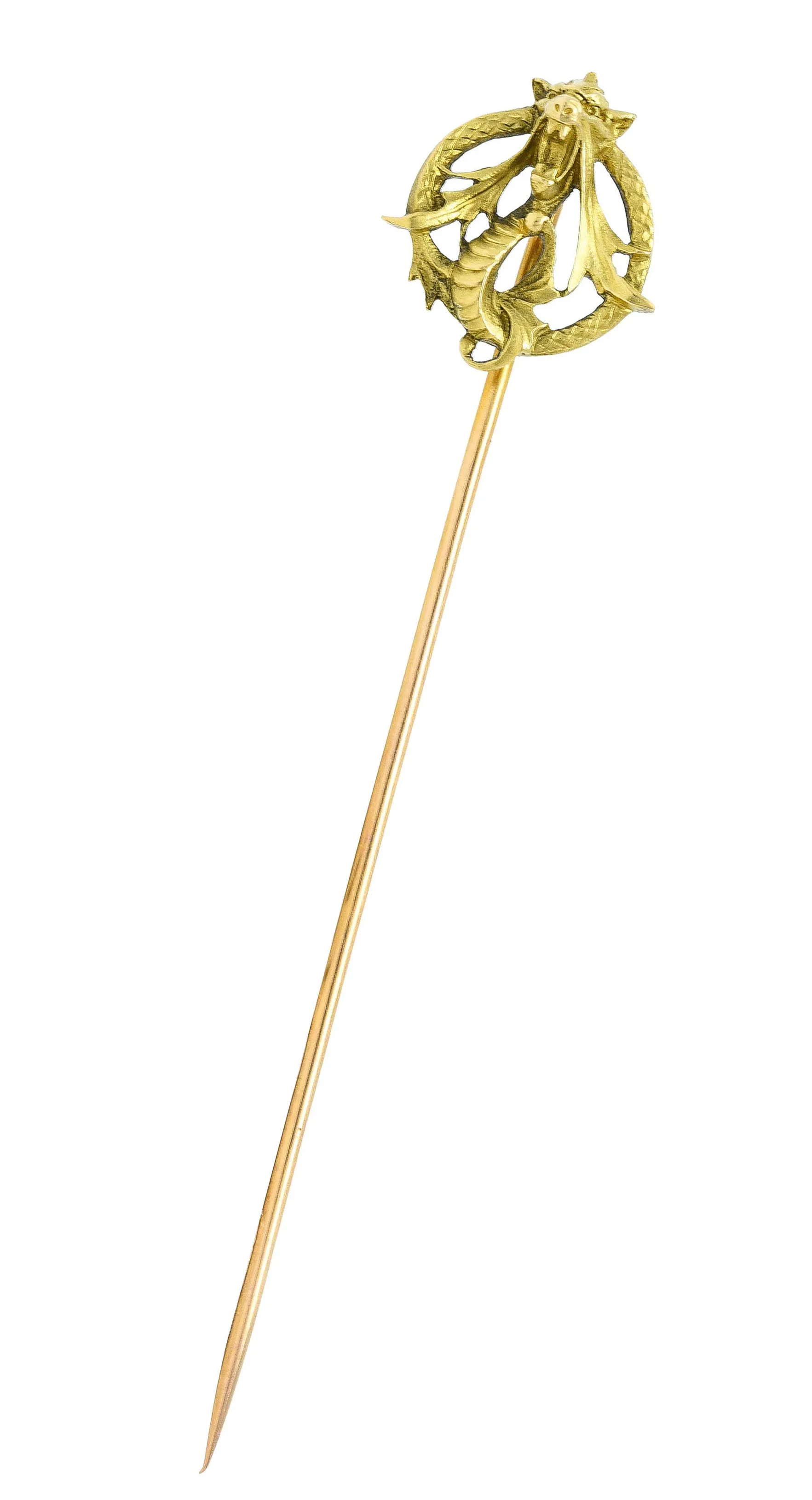 French Art Nouveau 18 Karat Green Gold Serpent Dragon Stickpin