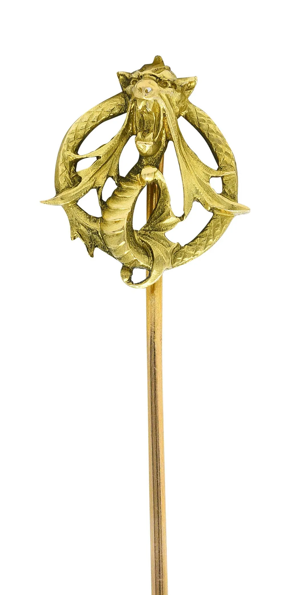 French Art Nouveau 18 Karat Green Gold Serpent Dragon Stickpin