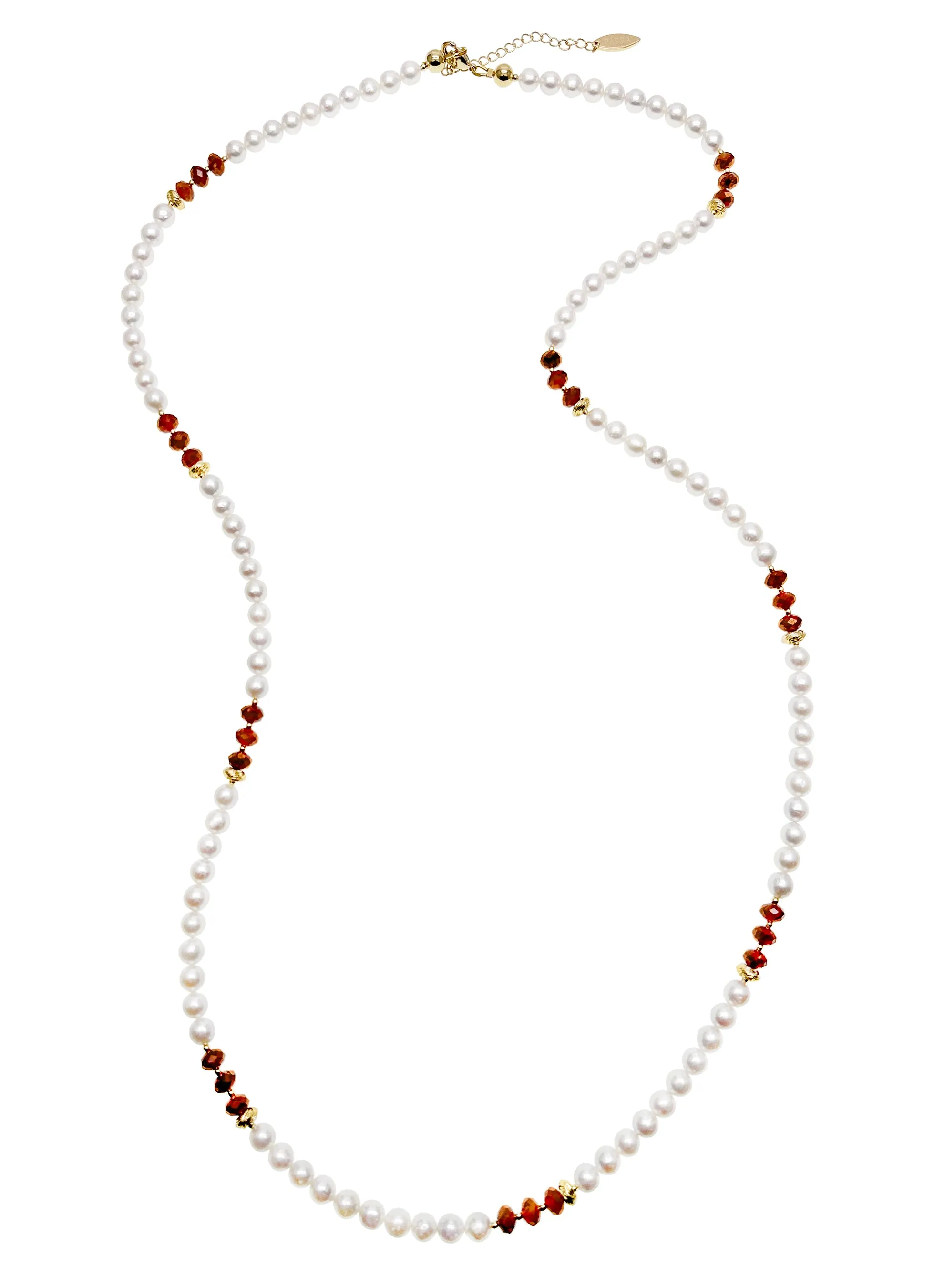 Freshwater Pearls With Orange Garnet Multi-Way Necklace KN036