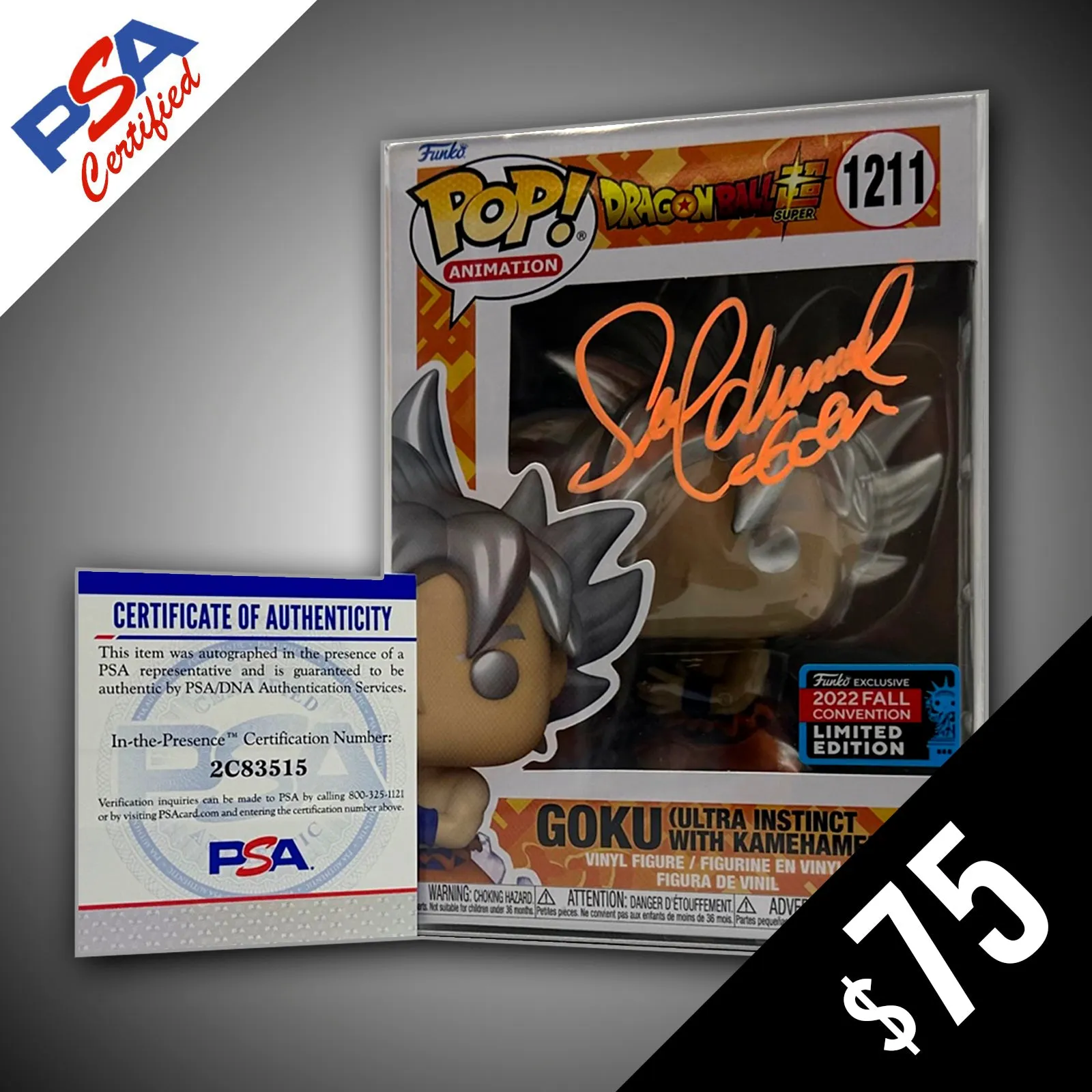 Funko Pop! Dragon Ball Super: Goku (NYCC 2022 Shared) #1211- SIGNED by Sean Schemmel (PSA Certified) (ORANGE)