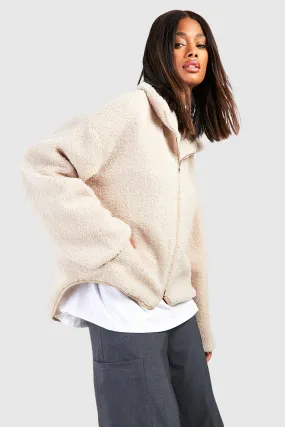 Funnel Neck Teddy Faux Fur Jacket