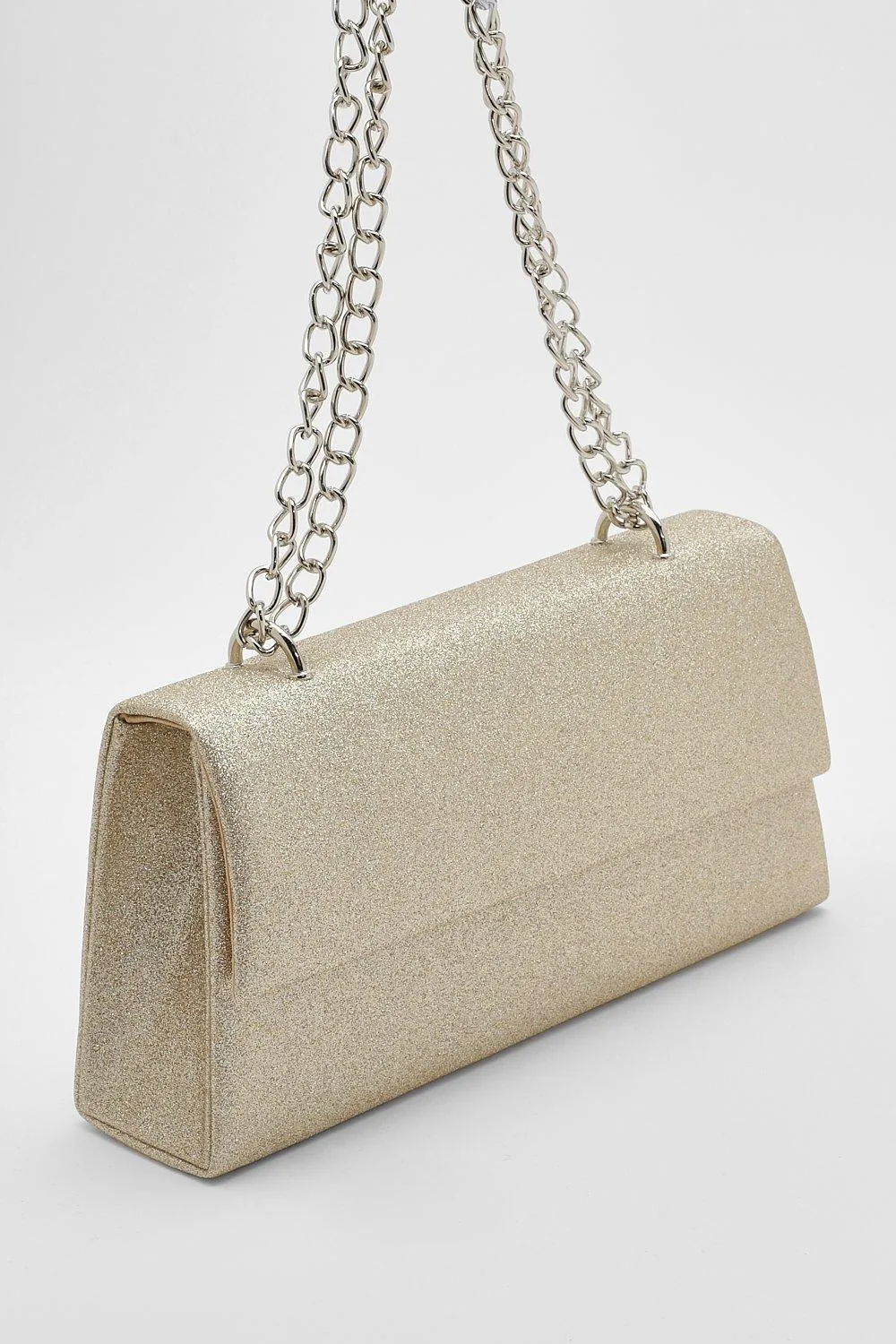 Glitter Chain Strap Metallic Clutch Bag