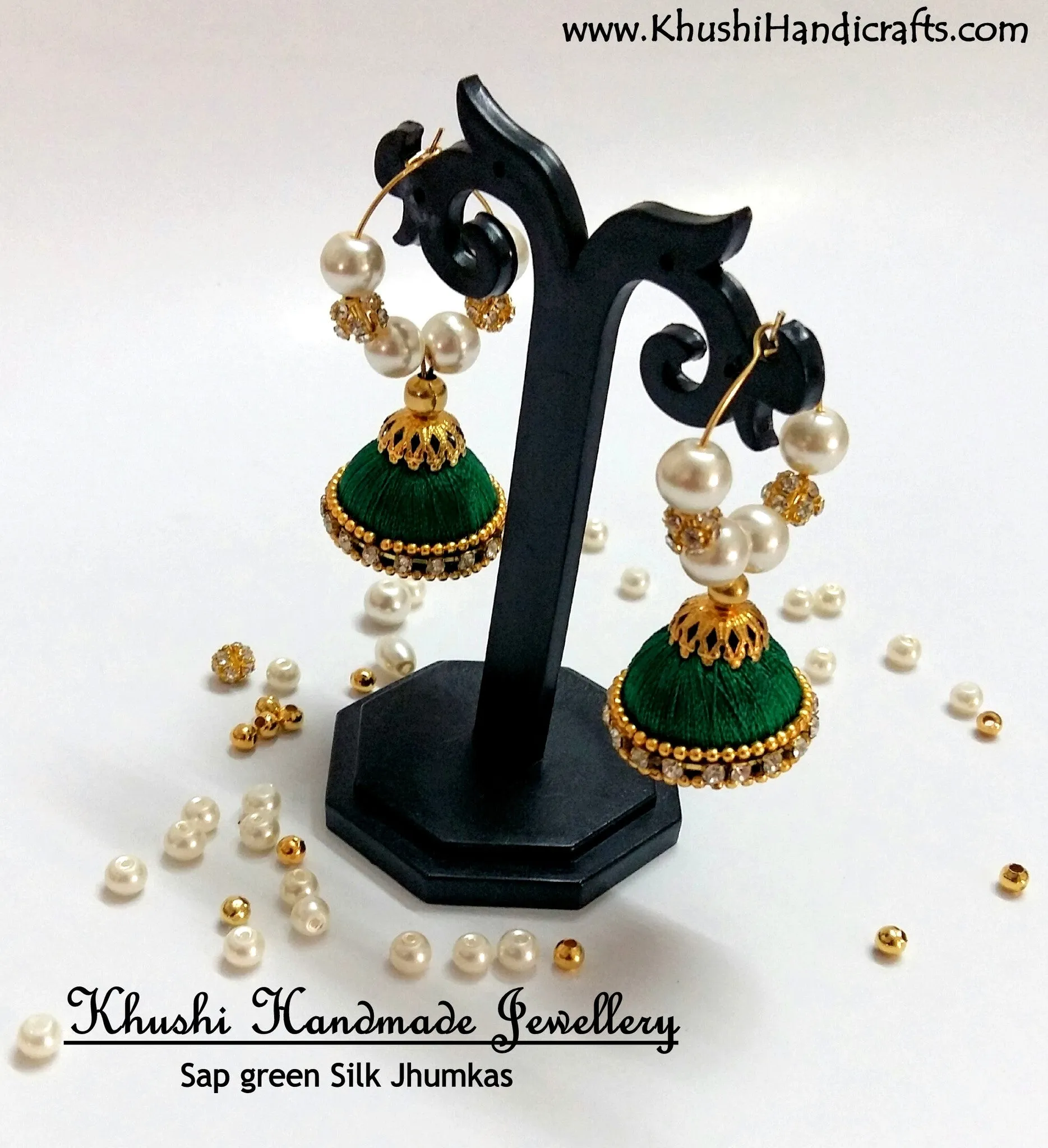 Green hooped Silk Jhumkas