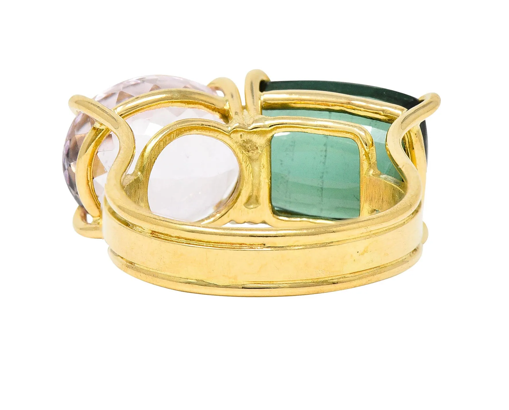 Green Tourmaline Kunzite 14 Karat Gold Double Gemstone Ring