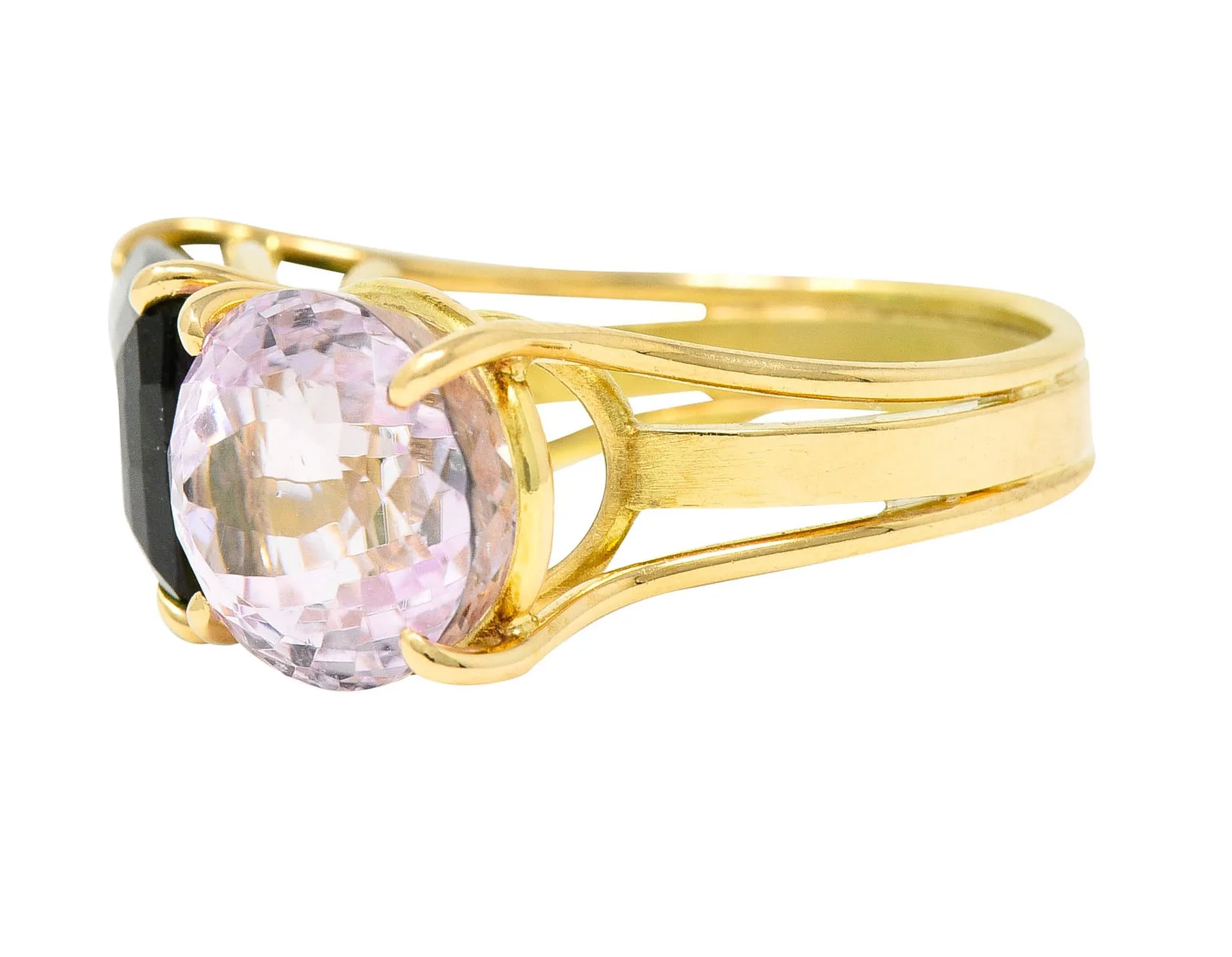 Green Tourmaline Kunzite 14 Karat Gold Double Gemstone Ring