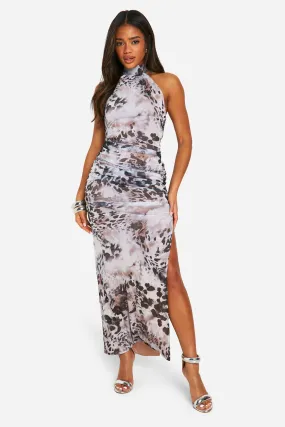 Halterneck Animal Mesh Maxi Dress