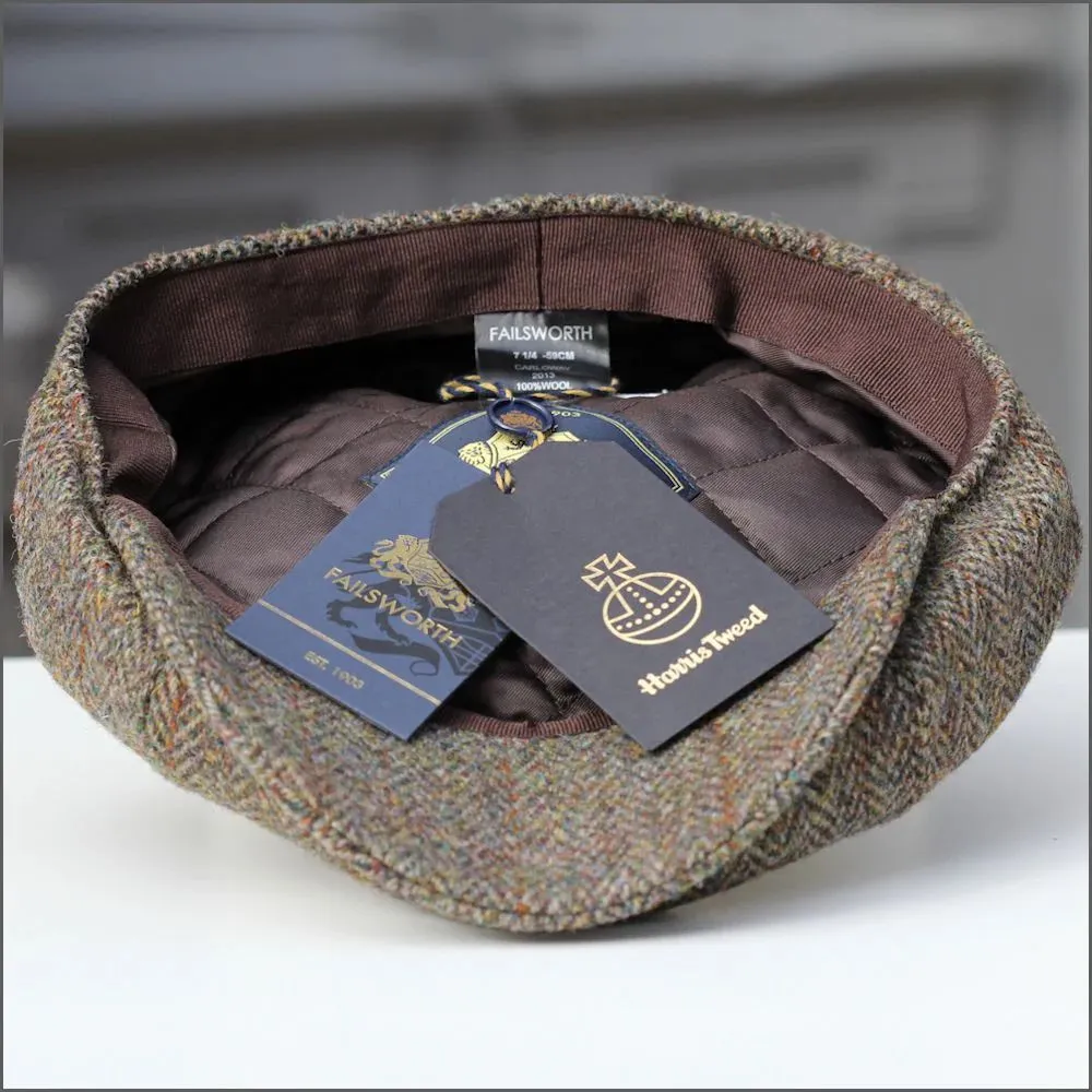 Harris Tweed Carloway 8 Piece Brown Herringbone Cap^^