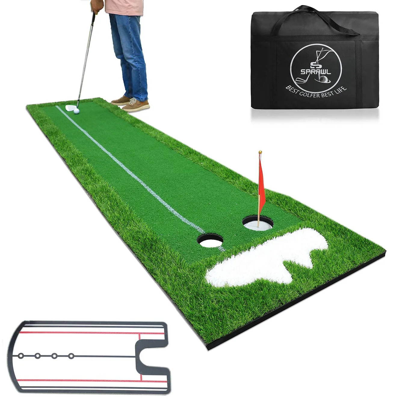 Home Putting Green (2x10 Foot) with Free Golf Alignment Mirror