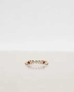 Idun Curved Diamond Band with Red Rubies and Diamonds