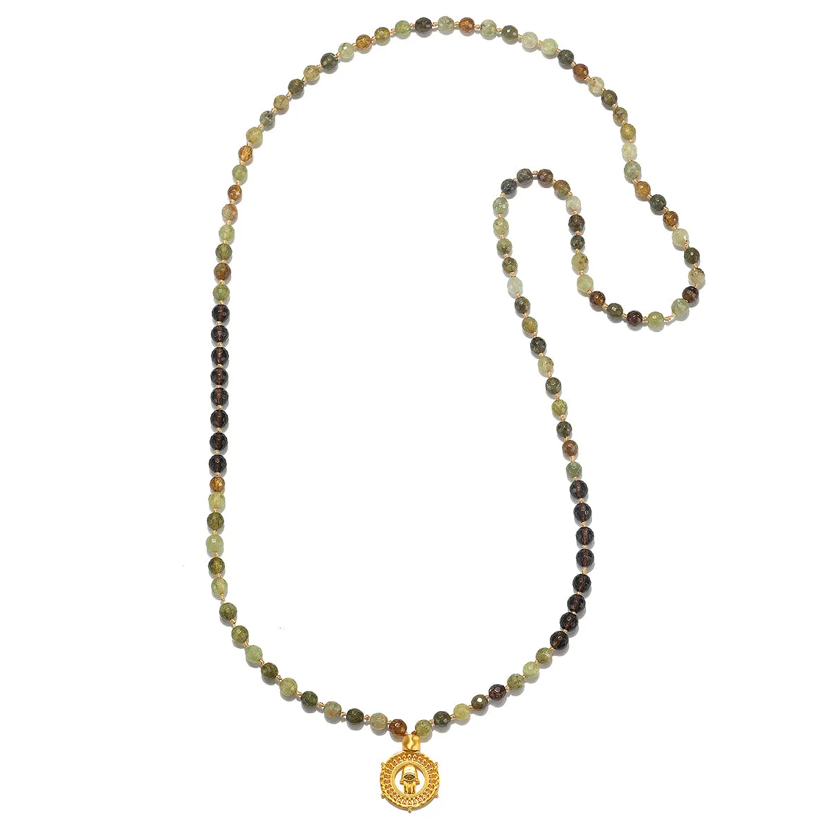 Inhabit Your Power Smokey Quartz Green Garnet Mala