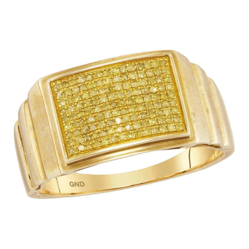 Keene Jewelers 10kt Yellow Gold Mens Round Yellow Color Enhanced Diamond Cluster Ring 1/4 Cttw