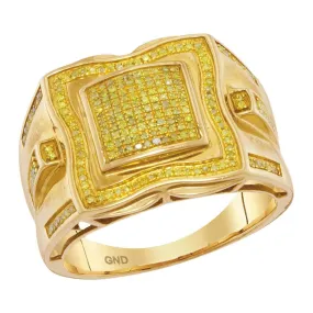 Keene Jewelers 10kt Yellow Gold Mens Round Yellow Color Enhanced Diamond Cluster Ring 3/8 Cttw