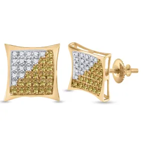 Keene Jewelers 10kt Yellow Gold Mens Round Yellow Color Enhanced Diamond Square Cluster Earrings 1/4 Cttw