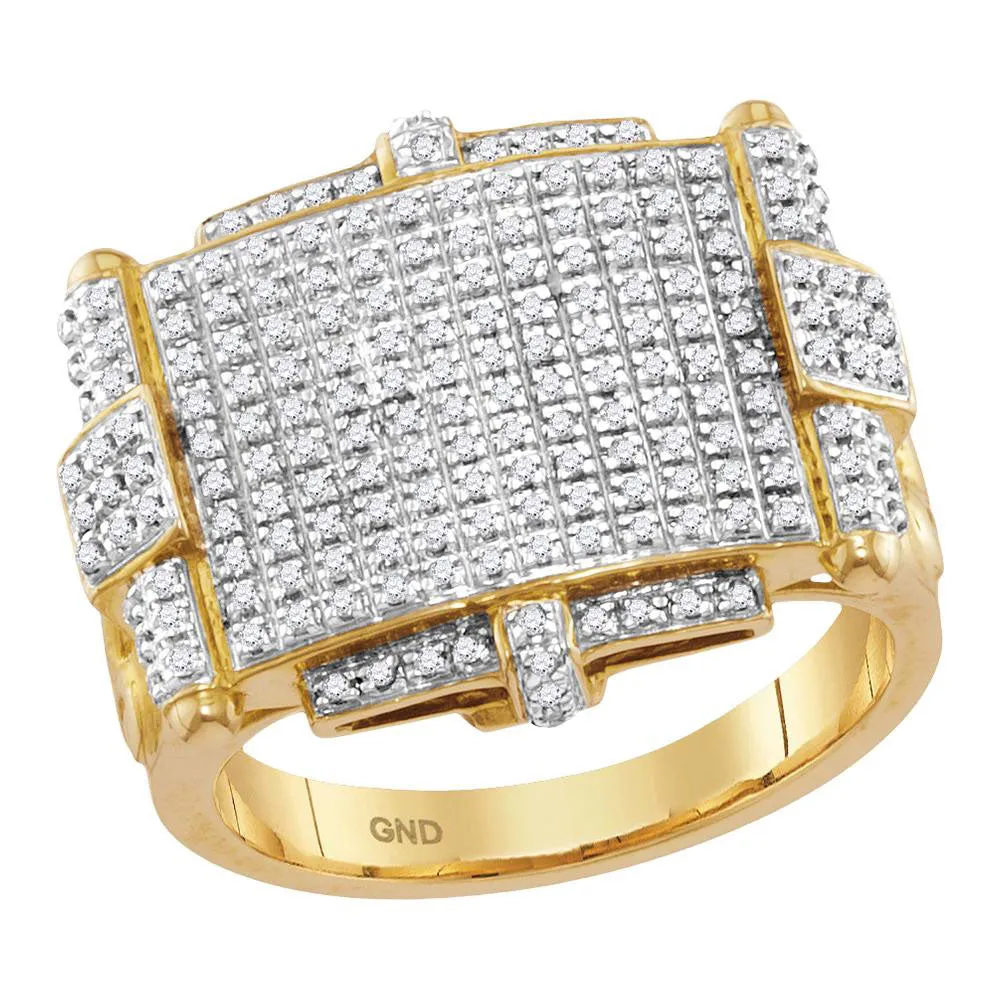 Keene Jewelers 10kt Yellow Gold Mens Round Yellow Diamond Rectangle Cluster Ring 5/8 Cttw