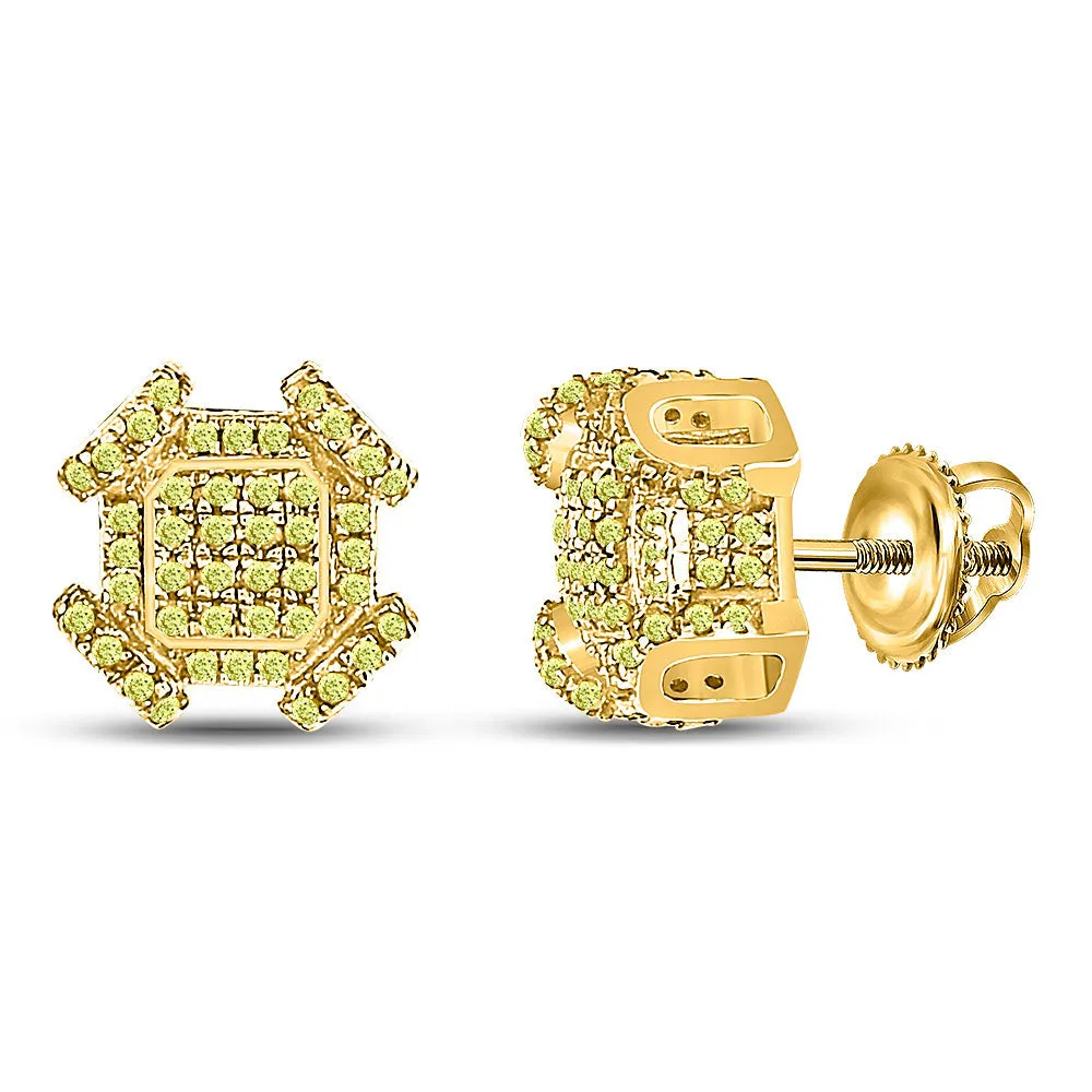 Keene Jewelers 10kt Yellow Gold Mens Round Yellow Diamond Square Earrings 3/8 Cttw