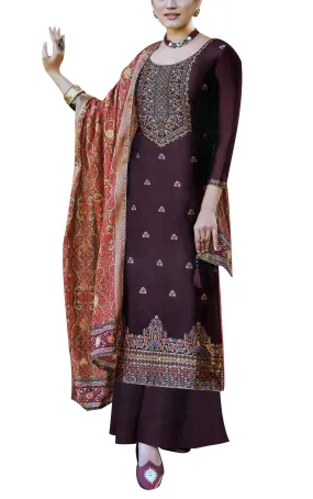 Ladyline Formal Brocade Silk Handwork Long Salwar Kameez with Paisley Printed Banarasi Dupatta