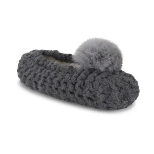 Lemon Women's Popcorn Ballerina Slipper W/ Faux Fur Pom-Pom