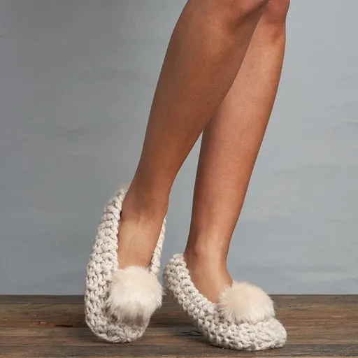 Lemon Women's Popcorn Ballerina Slipper W/ Faux Fur Pom-Pom