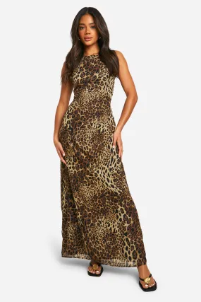 Leopard Low Back Strappy Maxi Dress