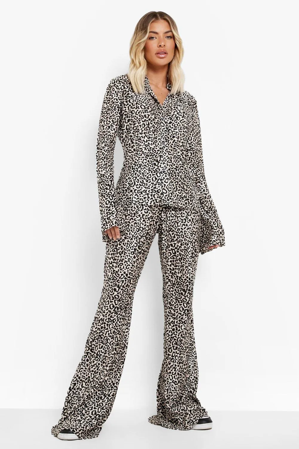 Leopard Plisse Flared Pants