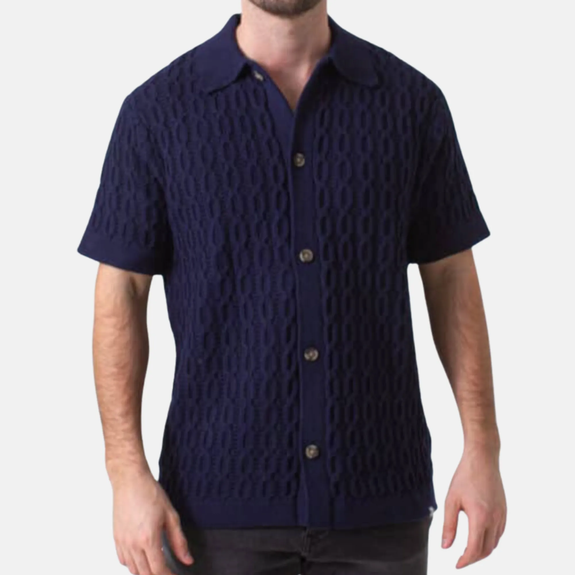 Les Deux Dark Navy Garrett Knitted SS Shirt