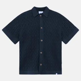 Les Deux Dark Navy Garrett Knitted SS Shirt