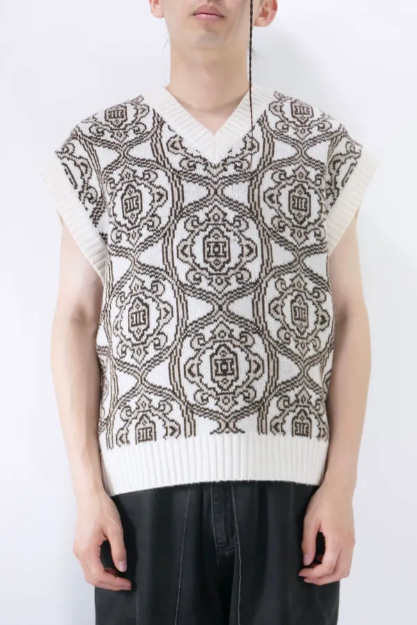 Les Deux Filip Jacquard Vest - Ivory/Brown