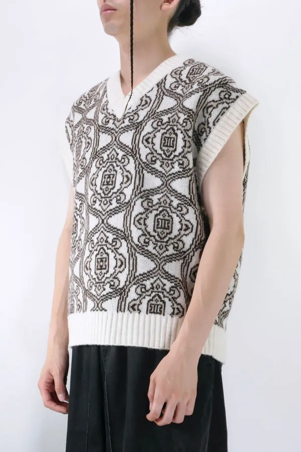 Les Deux Filip Jacquard Vest - Ivory/Brown