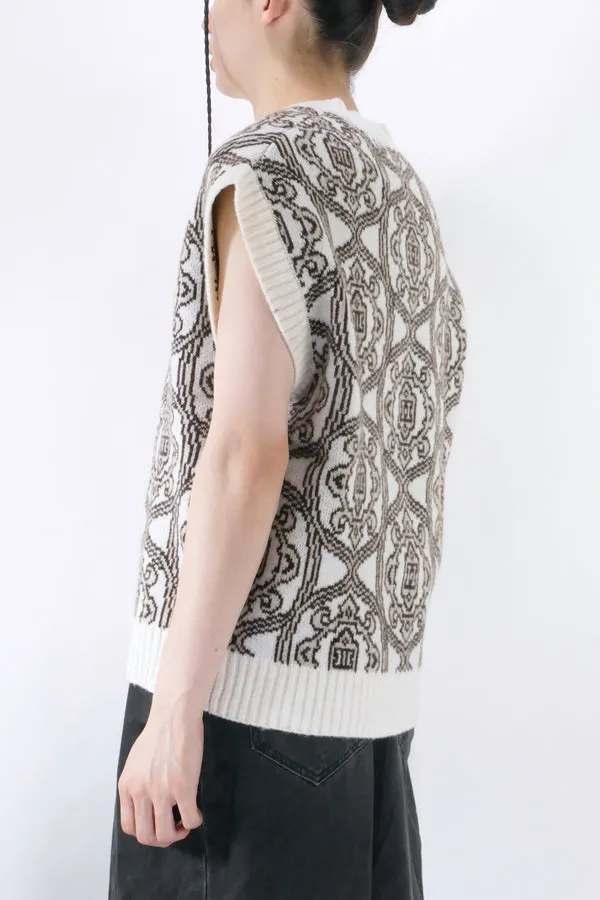 Les Deux Filip Jacquard Vest - Ivory/Brown