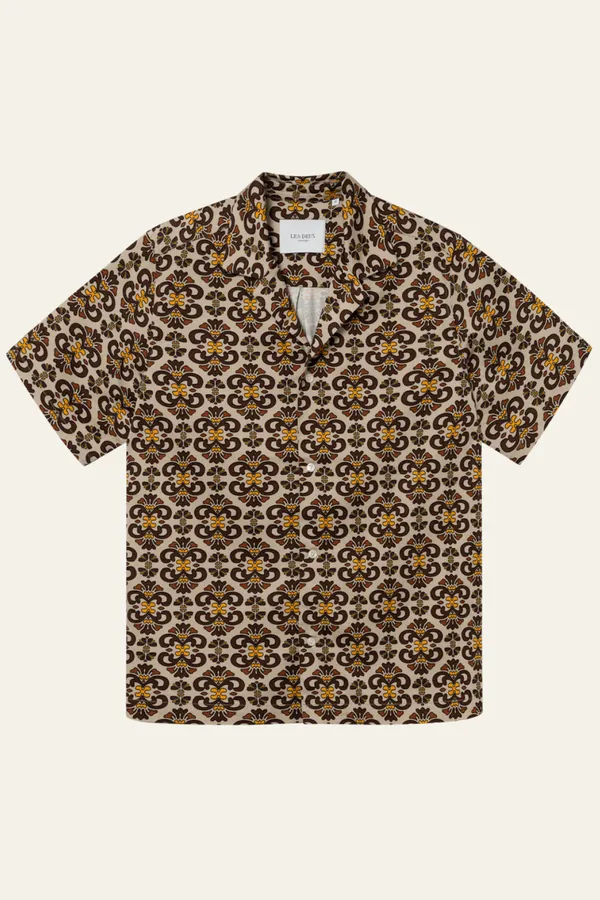 Les Deux Hendrix AOP SS Shirt - Brown