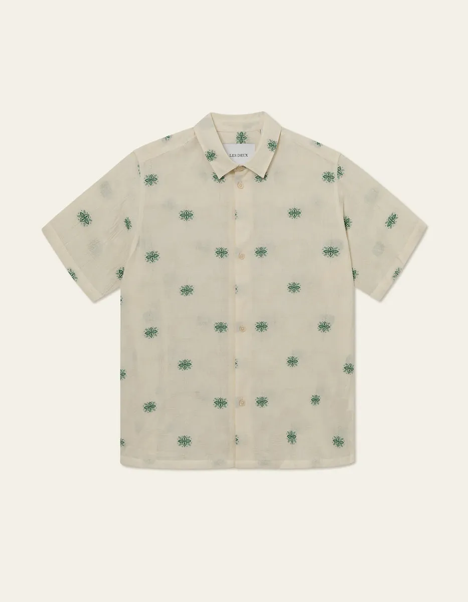 Les Deux Ira S/S Shirt - Ivory/Vintage Green