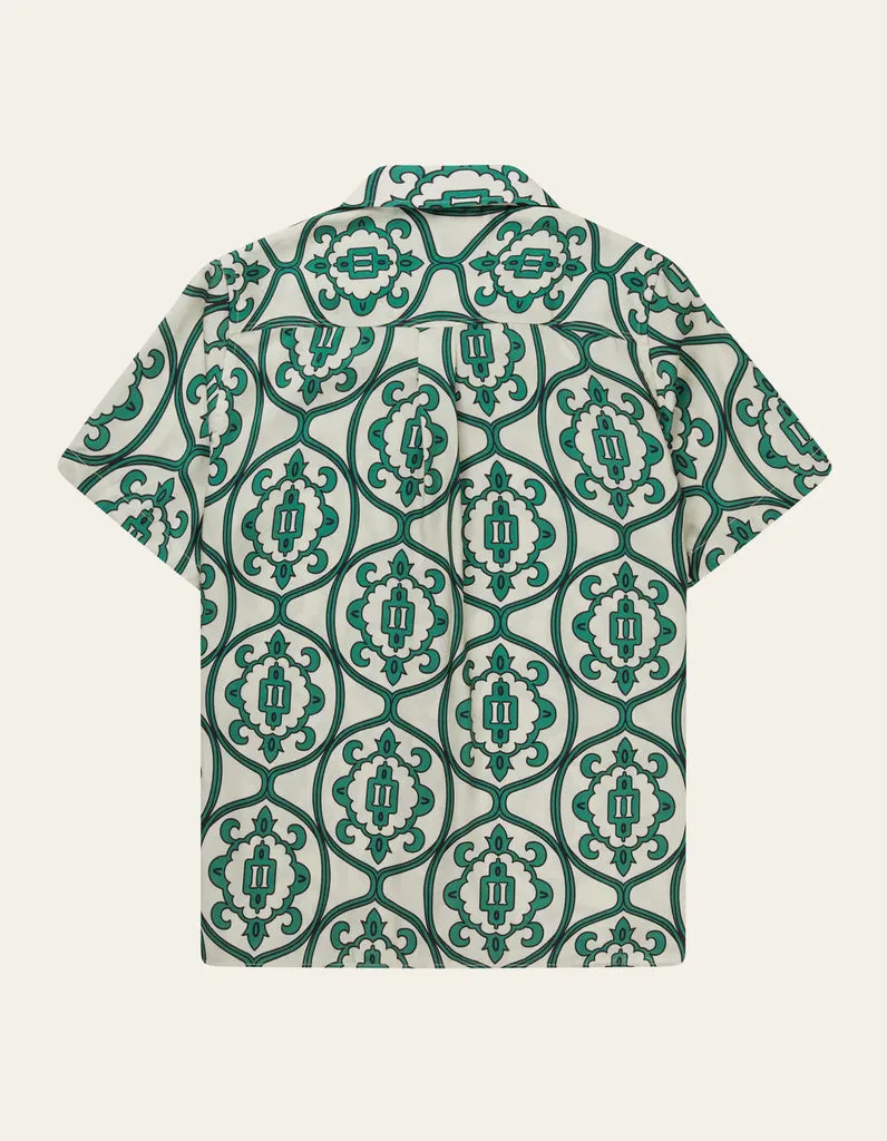 Les Deux Ornament AOP S/S Shirt - Ivory/Vintage Green