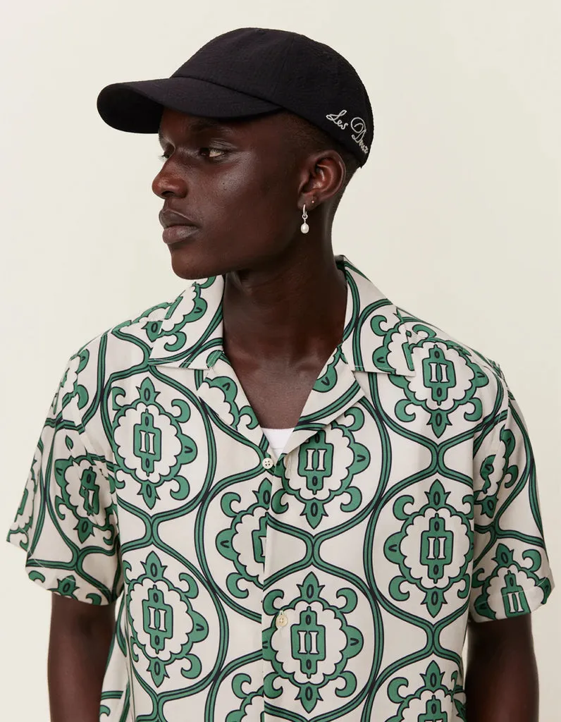 Les Deux Ornament AOP S/S Shirt - Ivory/Vintage Green